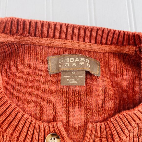 G.H. Bass & Co. Mens Rust Orange Ribbed Henley Sweater size medium 100% Cotton - Picture 2 of 4